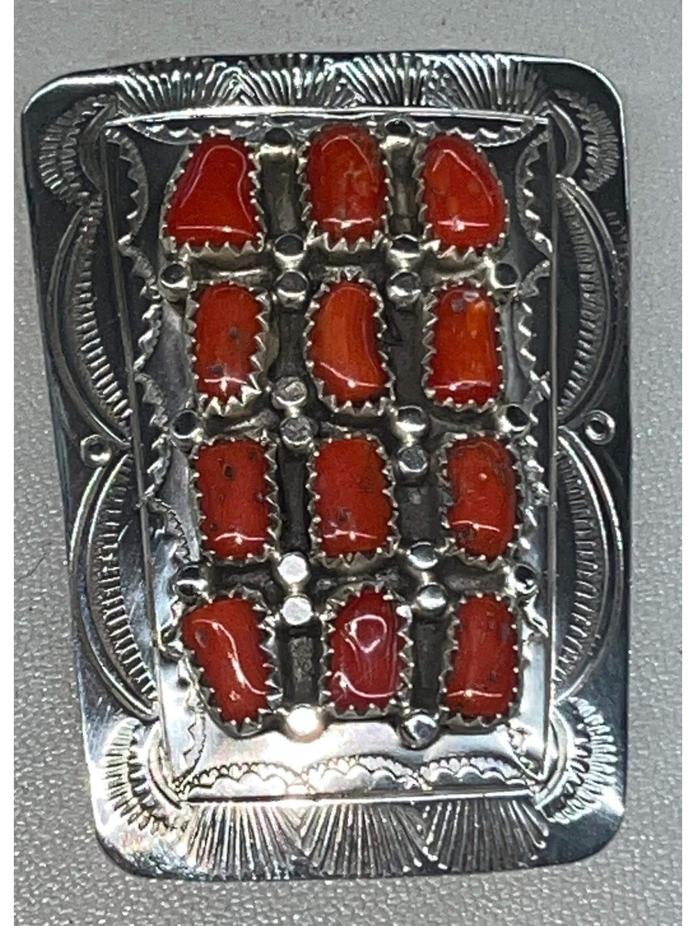Navajo sterling silver Mediterranean coral traditional bolo -Julia slinkey